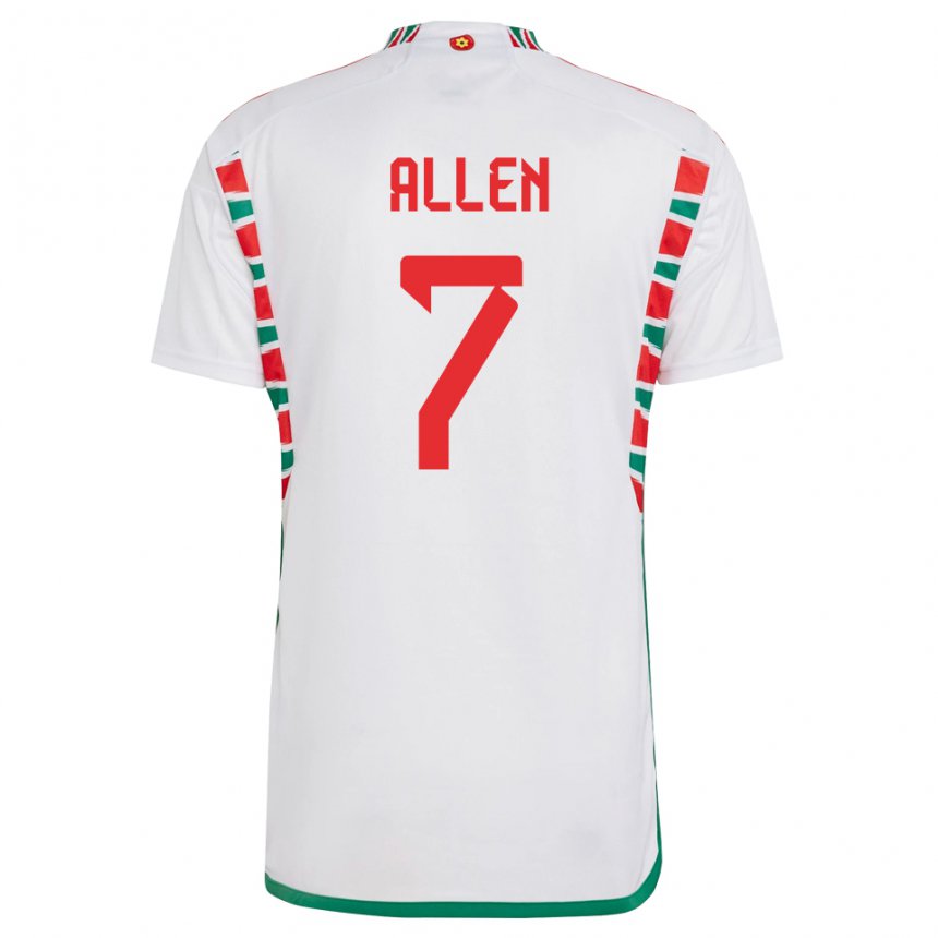 Miesten Walesin Joe Allen #7 Valkoinen Vieraspaita 22-24 Lyhythihainen Paita T-paita