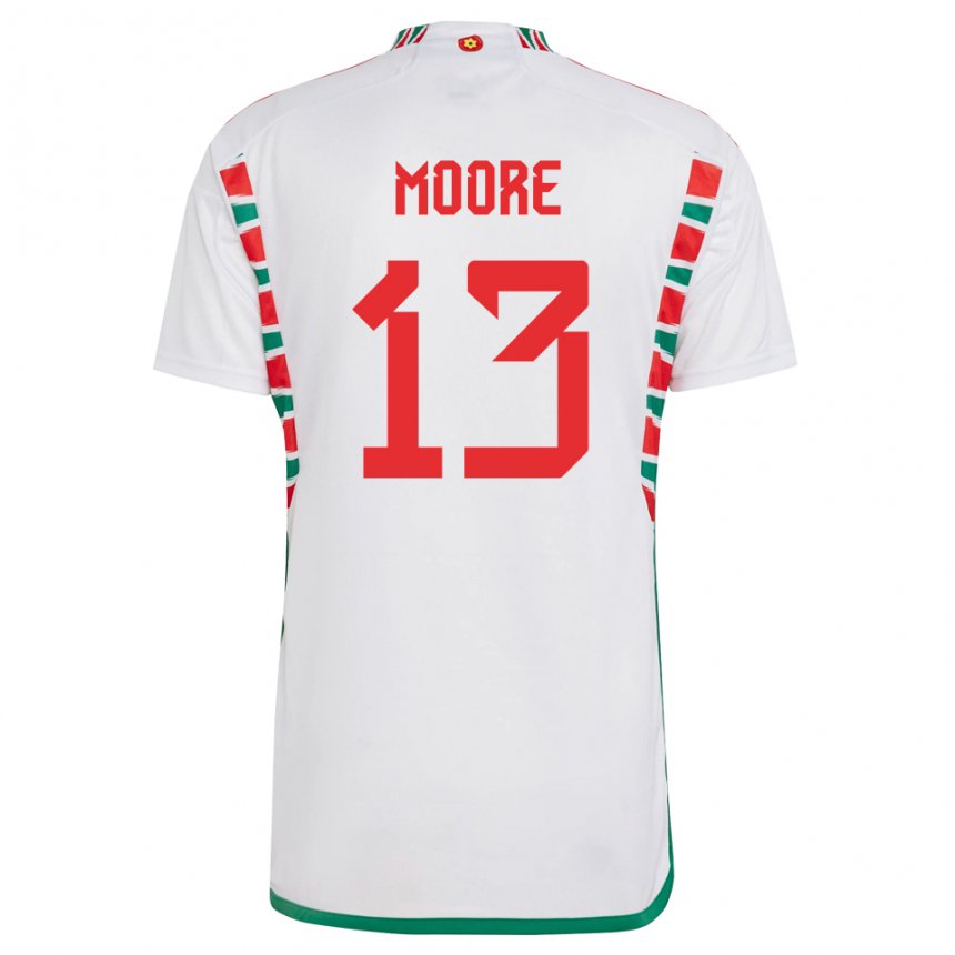 Miesten Walesin Kieffer Moore #13 Valkoinen Vieraspaita 22-24 Lyhythihainen Paita T-paita