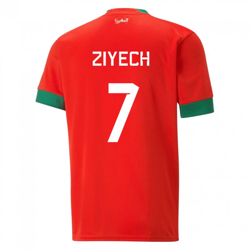 Naisten Marokon Hakim Ziyech #7 Punainen Kotipaita 22-24 Lyhythihainen Paita T-paita
