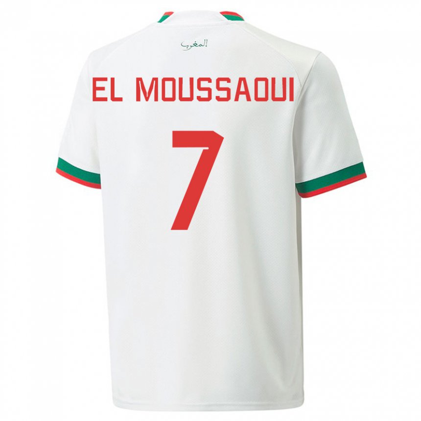 Naisten Marokon Hamza El Moussaoui #7 Valkoinen Vieraspaita 22-24 Lyhythihainen Paita T-paita
