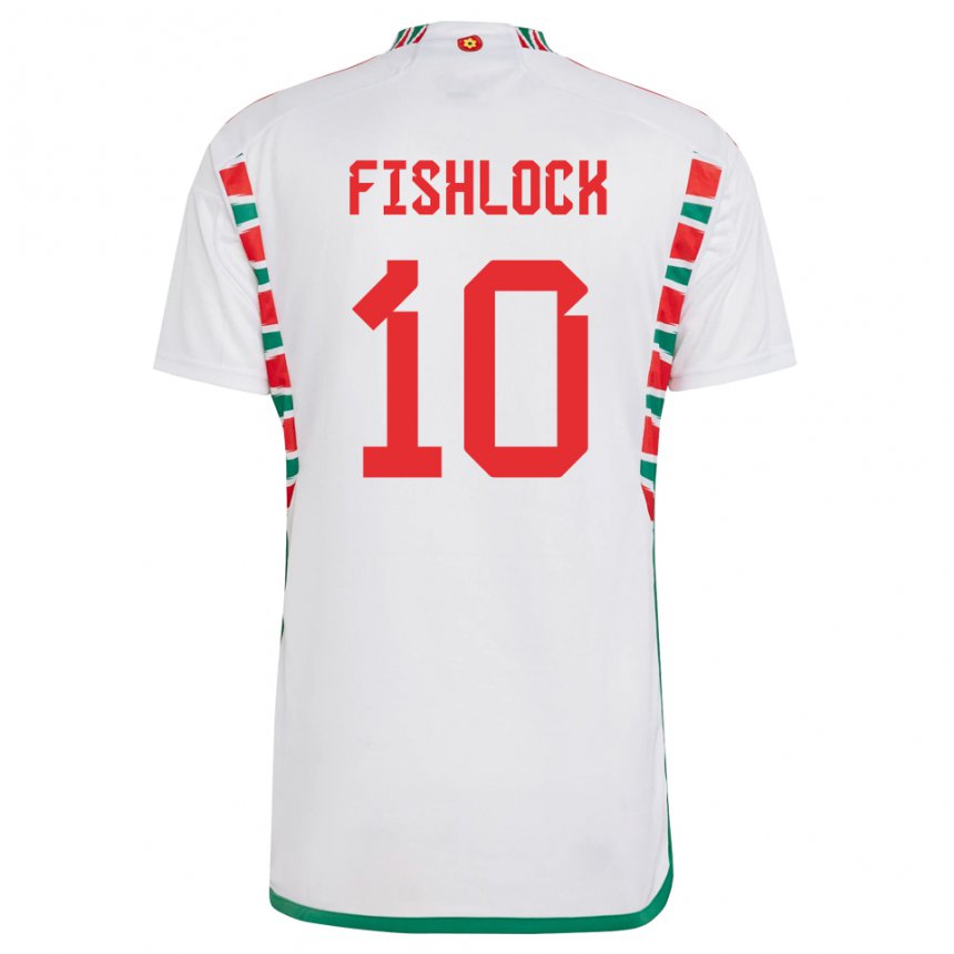 Lapset Walesin Jessica Fishlock #10 Valkoinen Vieraspaita 22-24 Lyhythihainen Paita T-paita