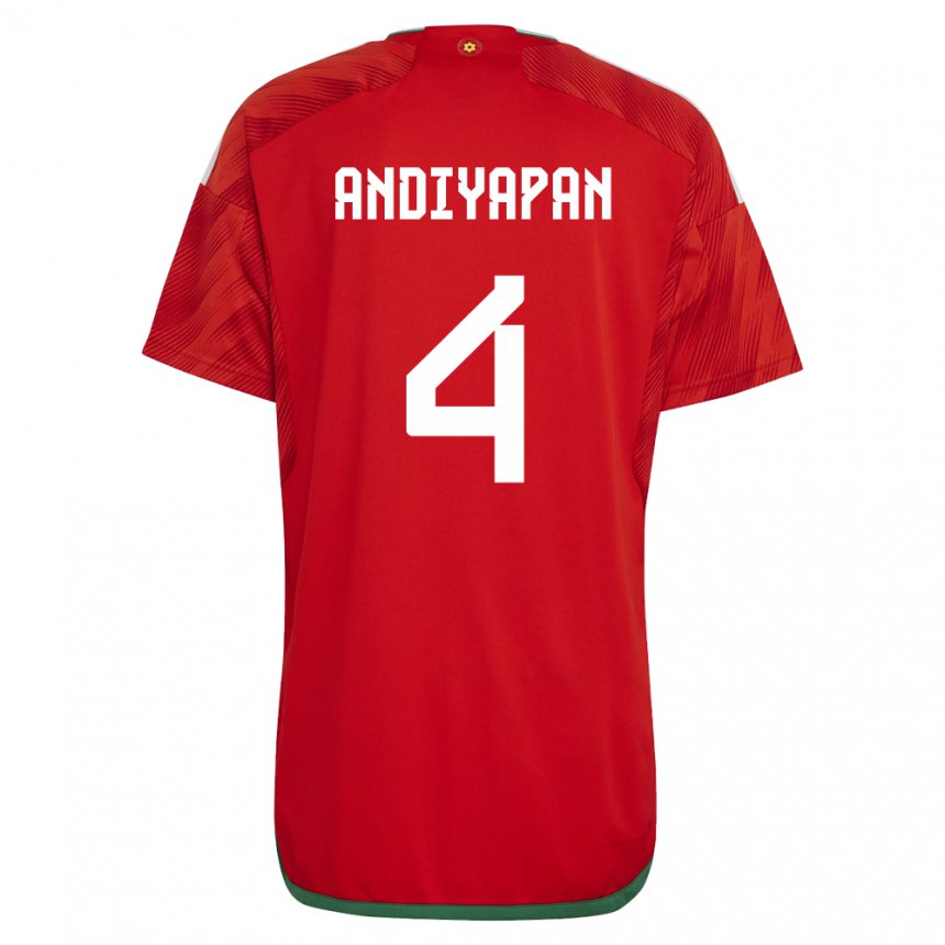 Miesten Walesin William Andiyapan #4 Punainen Kotipaita 22-24 Lyhythihainen Paita T-paita