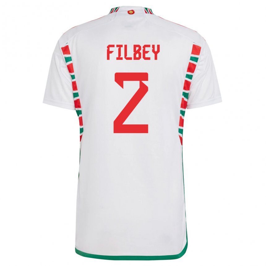 Miesten Walesin Anna Filbey #2 Valkoinen Vieraspaita 22-24 Lyhythihainen Paita T-paita