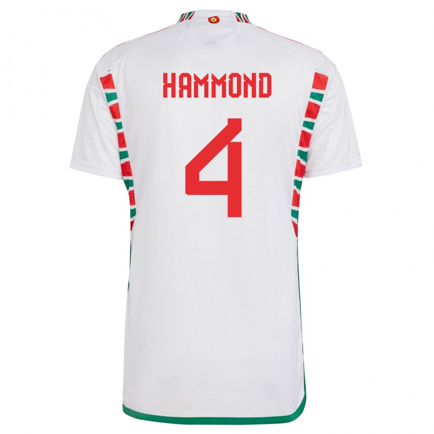 Miesten Walesin Ben Hammond #4 Valkoinen Vieraspaita 22-24 Lyhythihainen Paita T-paita