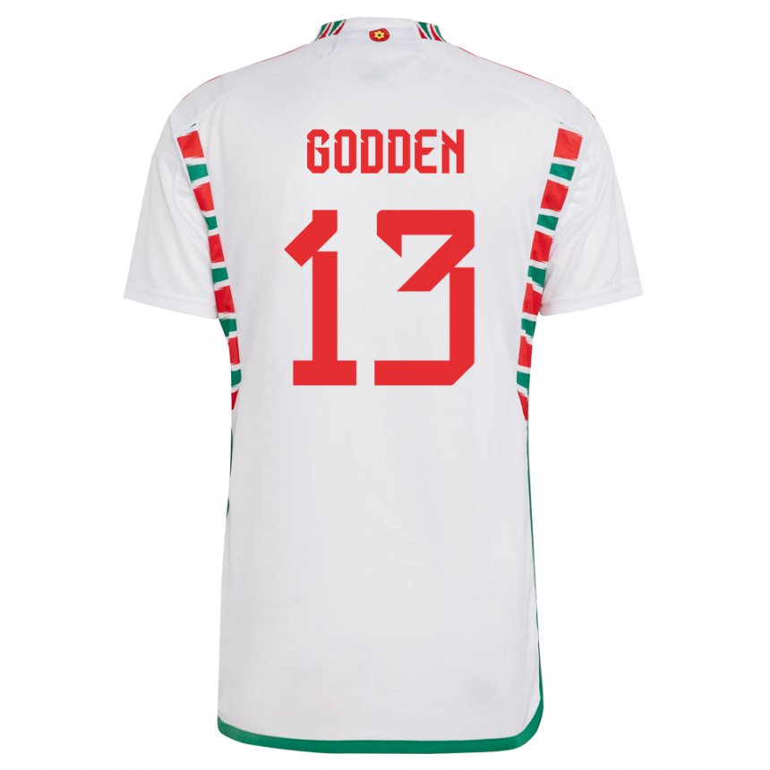 Miesten Walesin Scott Godden #13 Valkoinen Vieraspaita 22-24 Lyhythihainen Paita T-paita