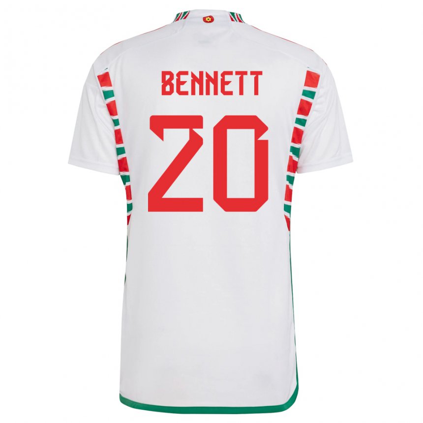 Miesten Walesin Aaron Bennett #20 Valkoinen Vieraspaita 22-24 Lyhythihainen Paita T-paita