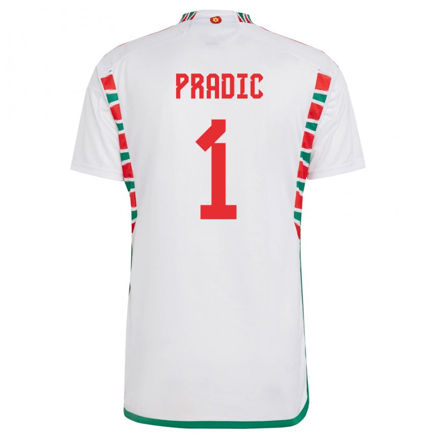 Miesten Walesin James Pradic #1 Valkoinen Vieraspaita 22-24 Lyhythihainen Paita T-paita