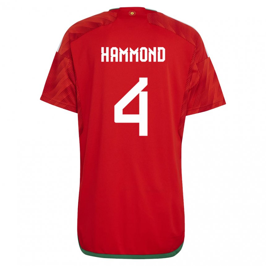 Naisten Walesin Ben Hammond #4 Punainen Kotipaita 22-24 Lyhythihainen Paita T-paita