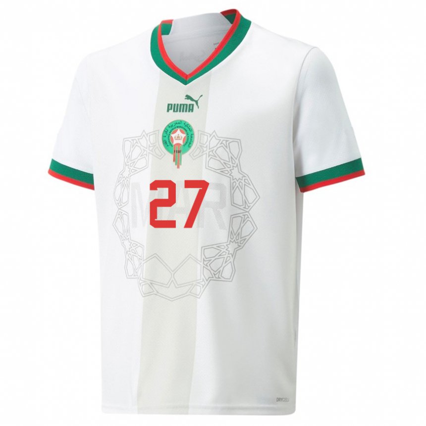 Naisten Marokon Amine Ghazoini #27 Valkoinen Vieraspaita 22-24 Lyhythihainen Paita T-paita