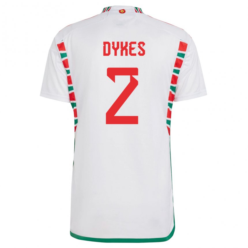 Naisten Walesin Loren Dykes #2 Valkoinen Vieraspaita 22-24 Lyhythihainen Paita T-paita