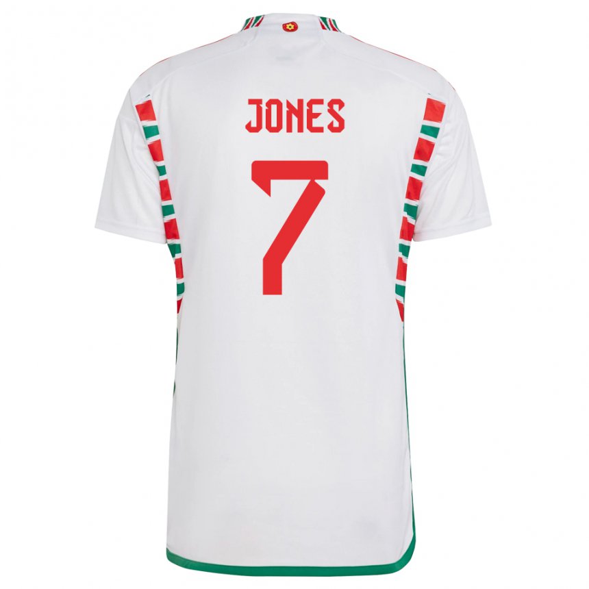 Naisten Walesin Emma Jones #7 Valkoinen Vieraspaita 22-24 Lyhythihainen Paita T-paita