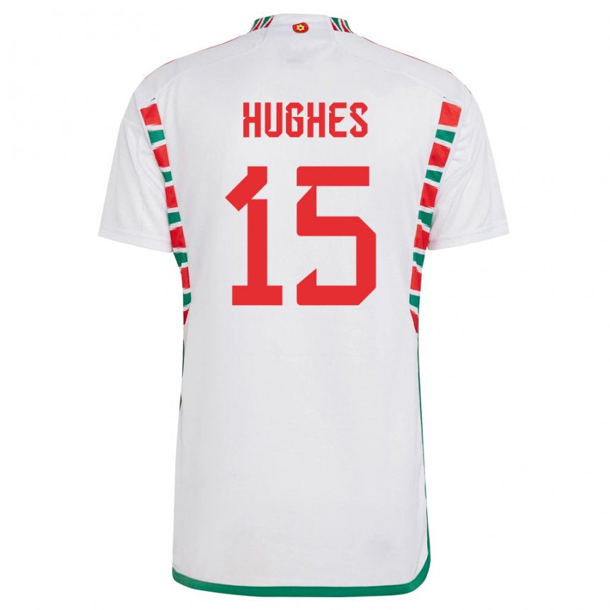 Naisten Walesin Elise Hughes #15 Valkoinen Vieraspaita 22-24 Lyhythihainen Paita T-paita