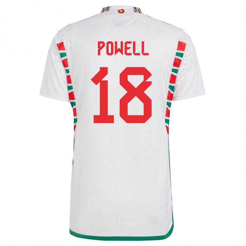 Naisten Walesin Ella Powell #18 Valkoinen Vieraspaita 22-24 Lyhythihainen Paita T-paita