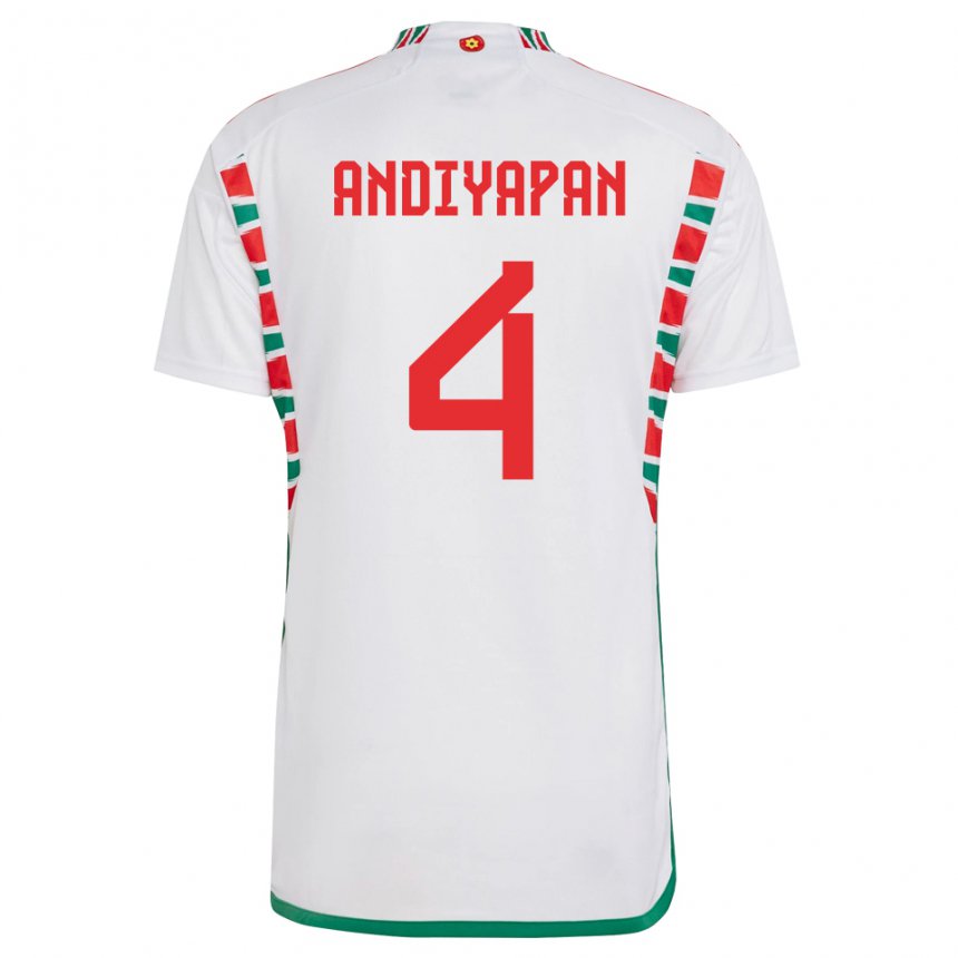 Naisten Walesin William Andiyapan #4 Valkoinen Vieraspaita 22-24 Lyhythihainen Paita T-paita