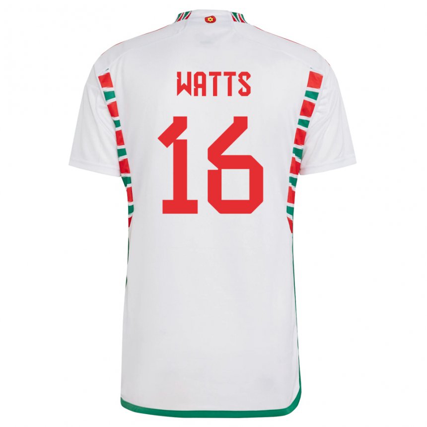 Naisten Walesin Daniel Watts #16 Valkoinen Vieraspaita 22-24 Lyhythihainen Paita T-paita