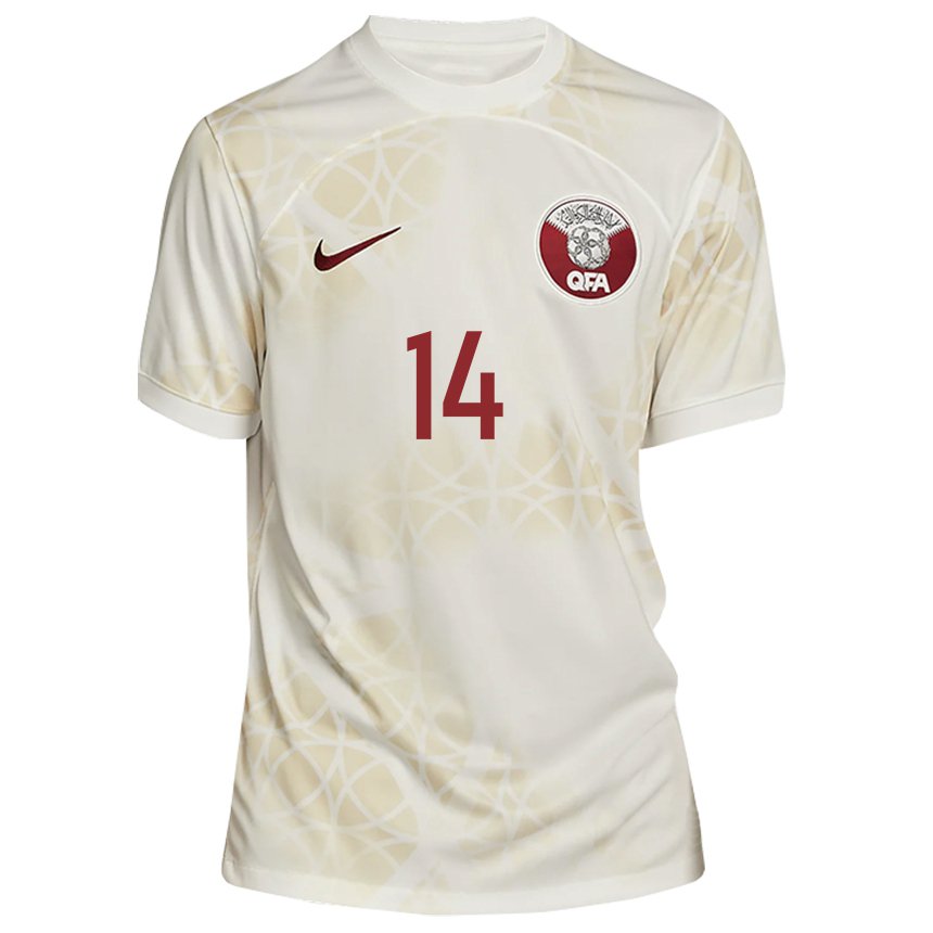 Naisten Qatarin Moudhi Alabdulla #14 Kultainen Beige Vieraspaita 22-24 Lyhythihainen Paita T-paita