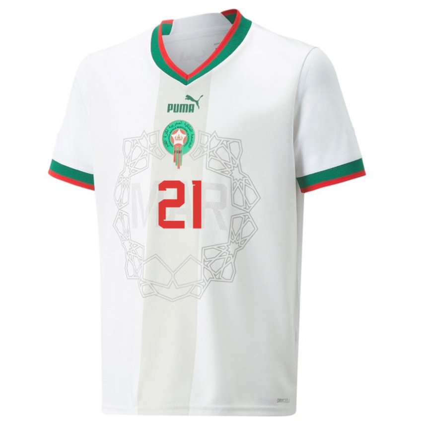 Naisten Marokon Yasmin Mrabet #21 Valkoinen Vieraspaita 22-24 Lyhythihainen Paita T-paita