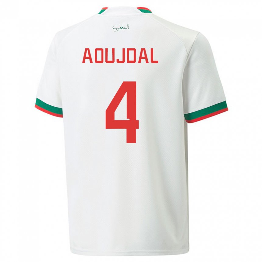 Naisten Marokon Youssef Aoujdal #4 Valkoinen Vieraspaita 22-24 Lyhythihainen Paita T-paita