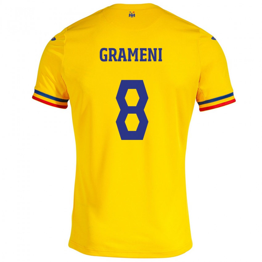 Lapset Romania Constantin Grameni #8 Keltainen Kotipaita 24-26 Lyhythihainen Paita T-Paita