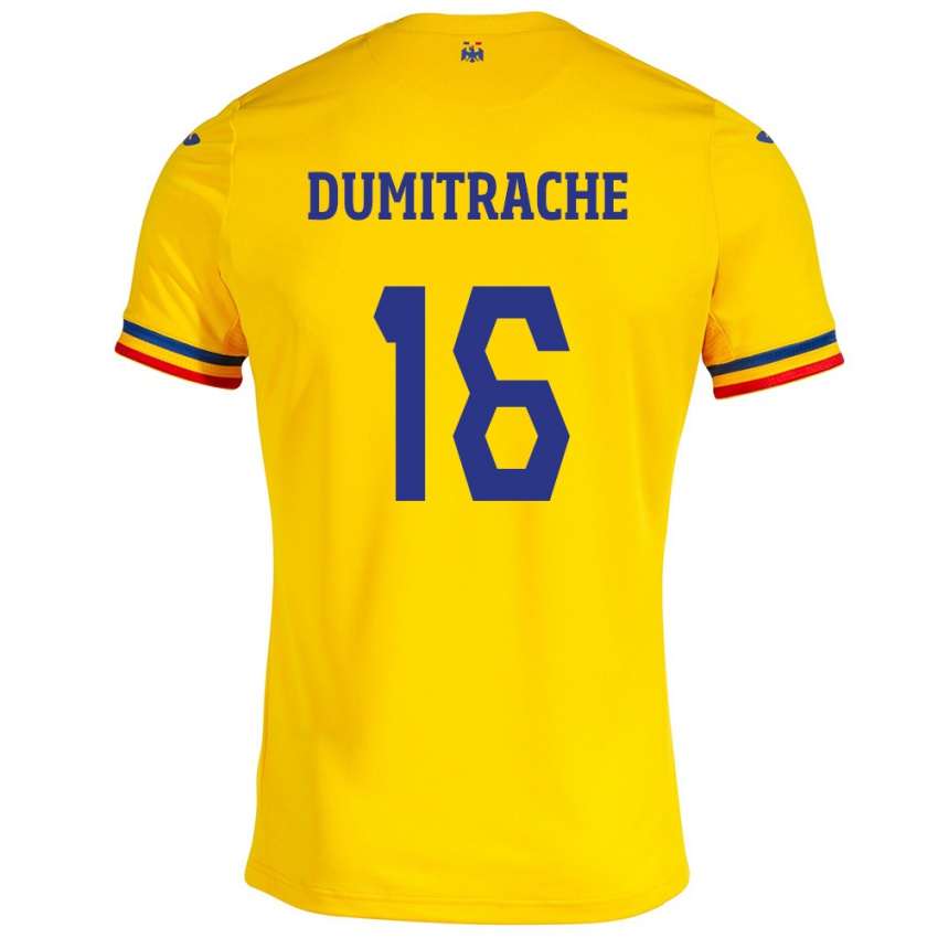 Lapset Romania Valentin Dumitrache #16 Keltainen Kotipaita 24-26 Lyhythihainen Paita T-Paita