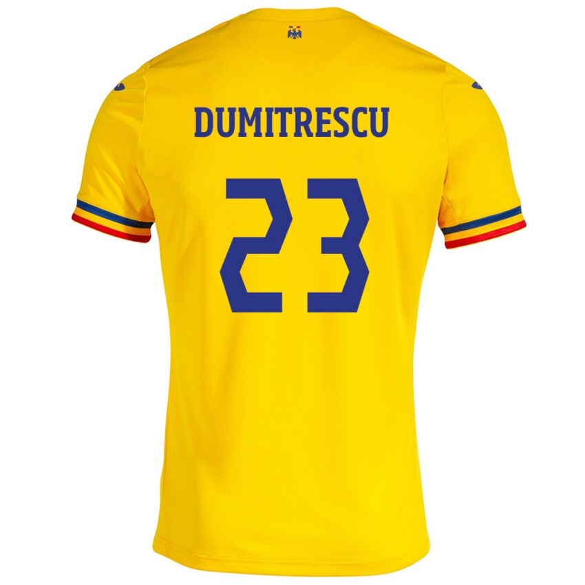 Miesten Romania Andres Dumitrescu #23 Keltainen Kotipaita 24-26 Lyhythihainen Paita T-Paita