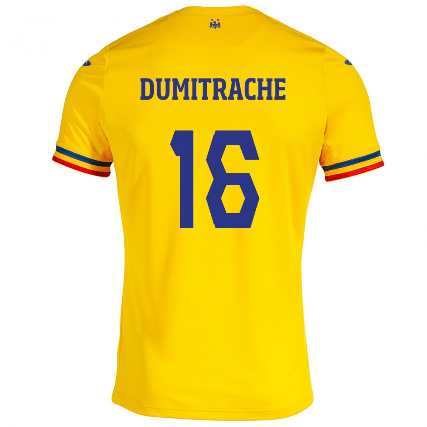 Miesten Romania Valentin Dumitrache #16 Keltainen Kotipaita 24-26 Lyhythihainen Paita T-Paita