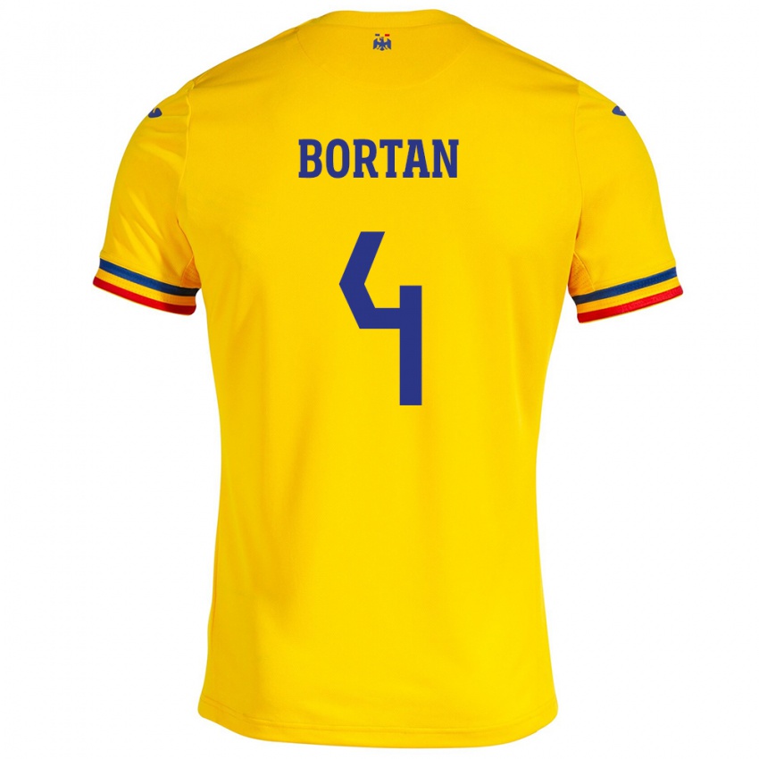 Miesten Romania Ioana Bortan #4 Keltainen Kotipaita 24-26 Lyhythihainen Paita T-Paita