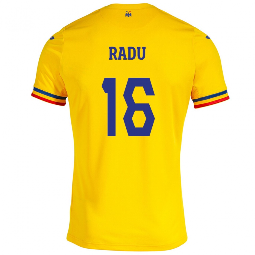 Naisten Romania Andrei Radu #16 Keltainen Kotipaita 24-26 Lyhythihainen Paita T-Paita