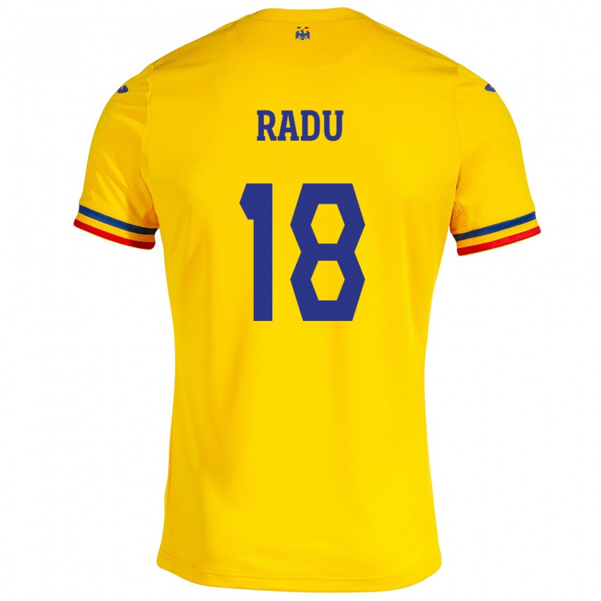 Naisten Romania Denis Radu #18 Keltainen Kotipaita 24-26 Lyhythihainen Paita T-Paita