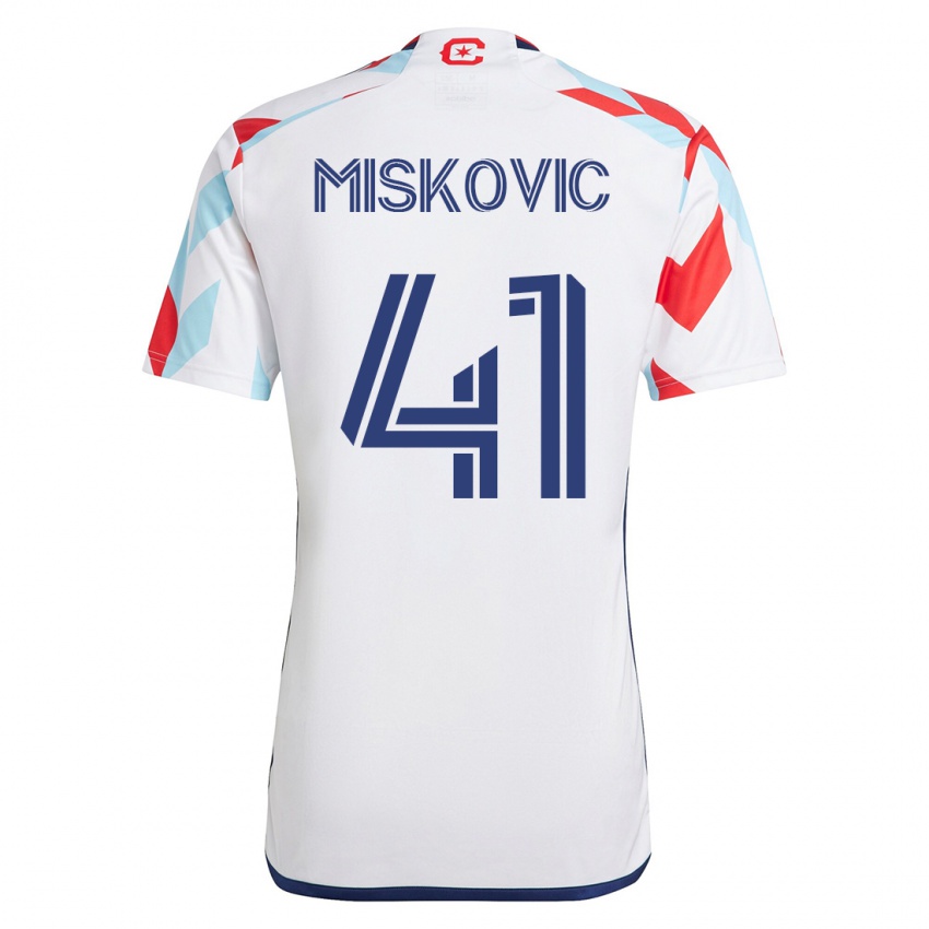 Lapset Mihajlo Miskovic #41 Valkoinen Sininen Vieraspaita 2023/24 Lyhythihainen Paita T-Paita