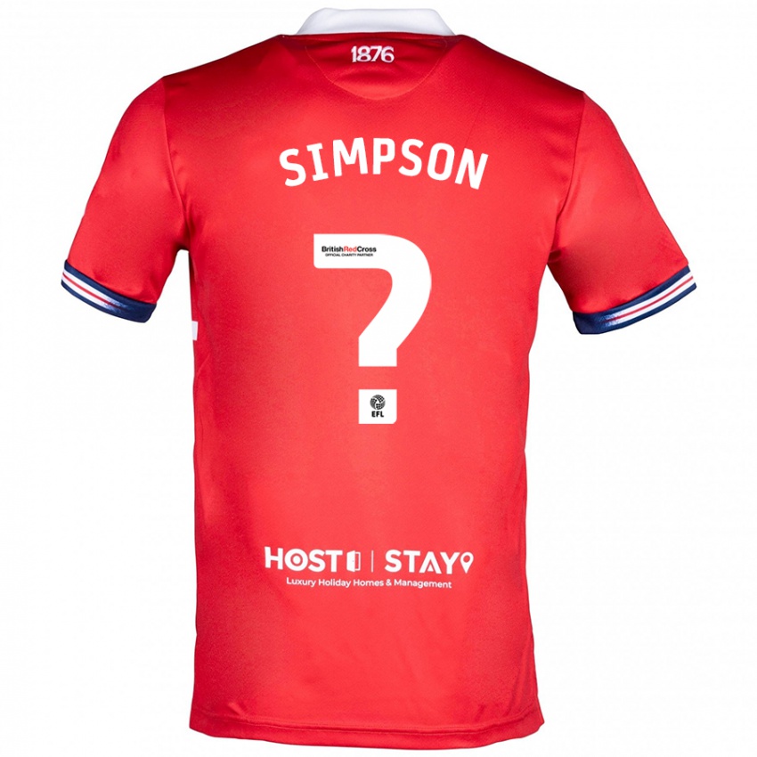 Lapset Nathan Simpson #0 Punainen Kotipaita 2023/24 Lyhythihainen Paita T-Paita