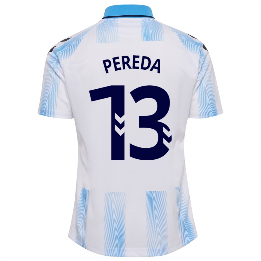 Miesten Adrián Pereda #13 Valkoinen Sininen Kotipaita 2023/24 Lyhythihainen Paita T-Paita