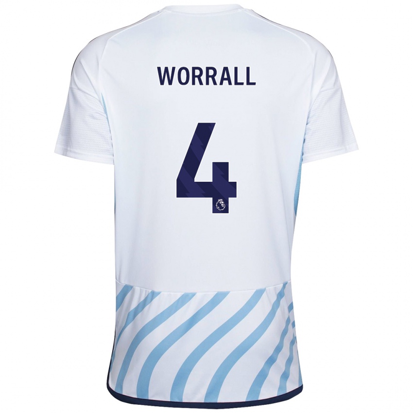 Naisten Joe Worrall #4 Valkoinen Sininen Vieraspaita 2023/24 Lyhythihainen Paita T-Paita