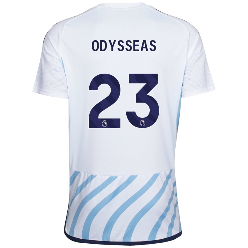 Naisten Odysseas Vlachodimos #23 Valkoinen Sininen Vieraspaita 2023/24 Lyhythihainen Paita T-Paita
