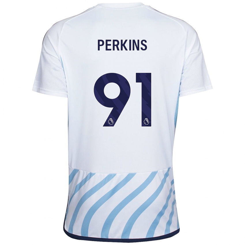 Naisten Jack Perkins #91 Valkoinen Sininen Vieraspaita 2023/24 Lyhythihainen Paita T-Paita