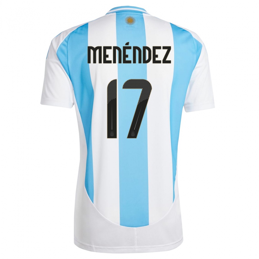 Lapset Argentiina Milagros Menendez #17 Valkoinen Sininen Kotipaita 24-26 Lyhythihainen Paita T-Paita