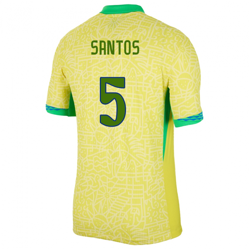 Lapset Brasilia Andrey Santos #5 Keltainen Kotipaita 24-26 Lyhythihainen Paita T-Paita