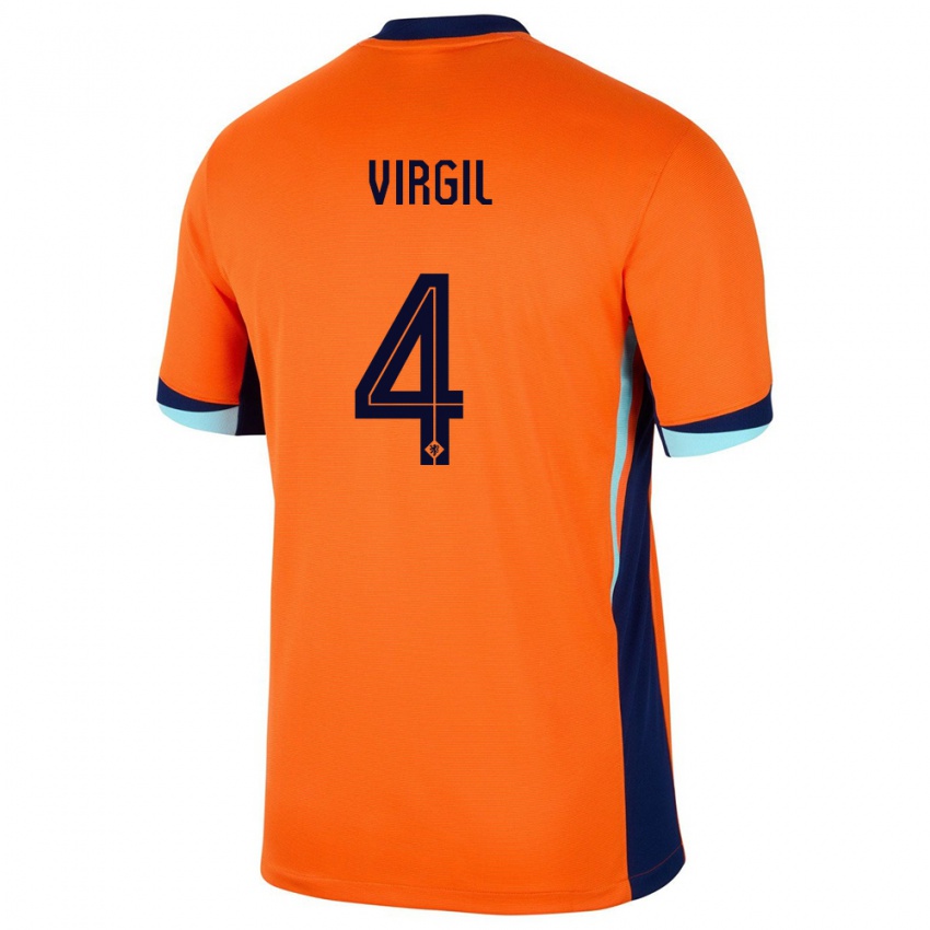 Lapset Alankomaat Virgil Van Dijk #4 Oranssi Kotipaita 24-26 Lyhythihainen Paita T-Paita