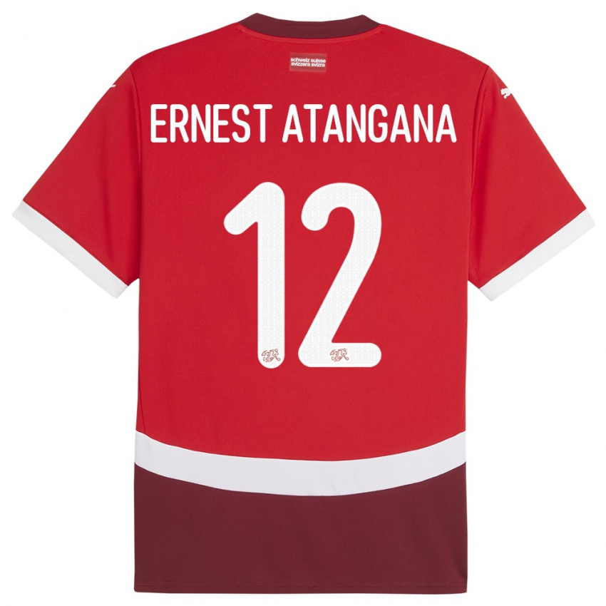 Lapset Sveitsi Brian Ernest Atangana #12 Punainen Kotipaita 24-26 Lyhythihainen Paita T-Paita