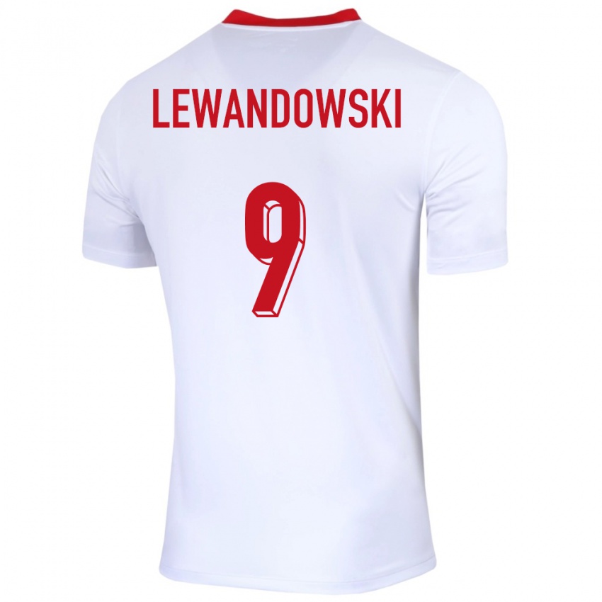 Lapset Puola Robert Lewandowski #9 Valkoinen Kotipaita 24-26 Lyhythihainen Paita T-Paita