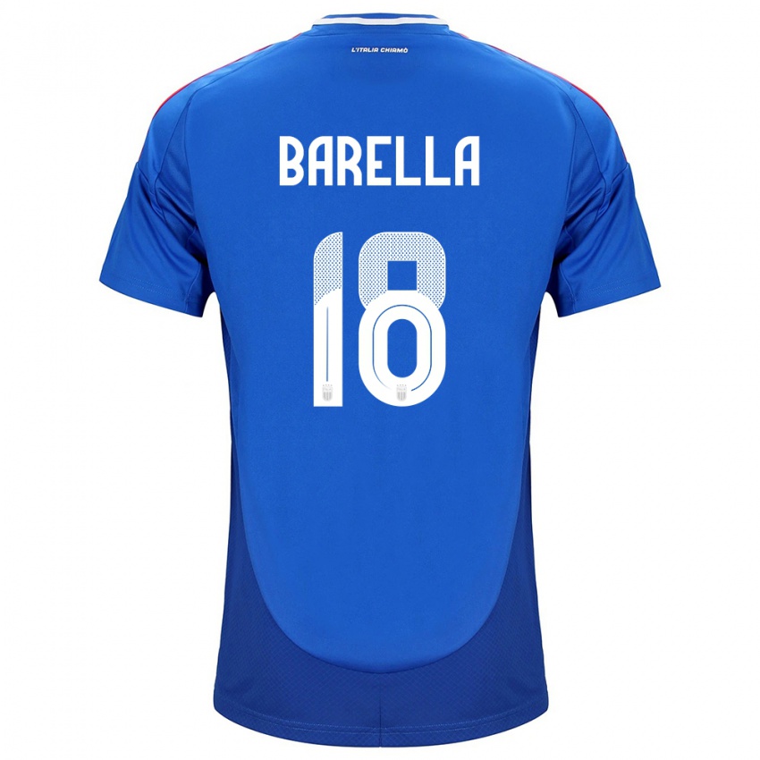 Lapset Italia Nicolò Barella #18 Sininen Kotipaita 24-26 Lyhythihainen Paita T-Paita