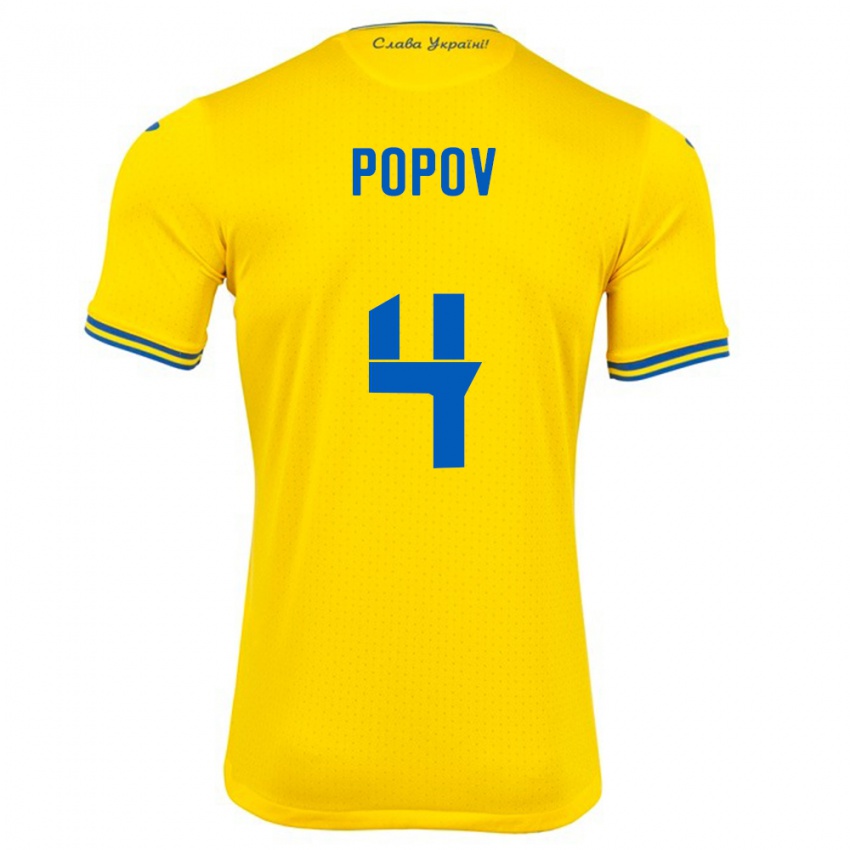 Lapset Ukraina Denys Popov #4 Keltainen Kotipaita 24-26 Lyhythihainen Paita T-Paita