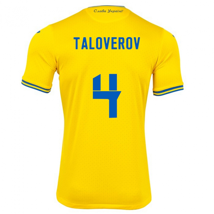 Lapset Ukraina Maksym Taloverov #4 Keltainen Kotipaita 24-26 Lyhythihainen Paita T-Paita