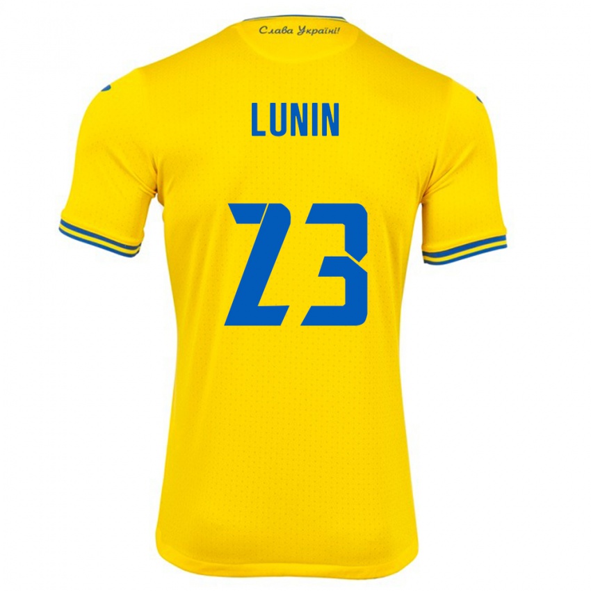 Lapset Ukraina Andriy Lunin #23 Keltainen Kotipaita 24-26 Lyhythihainen Paita T-Paita