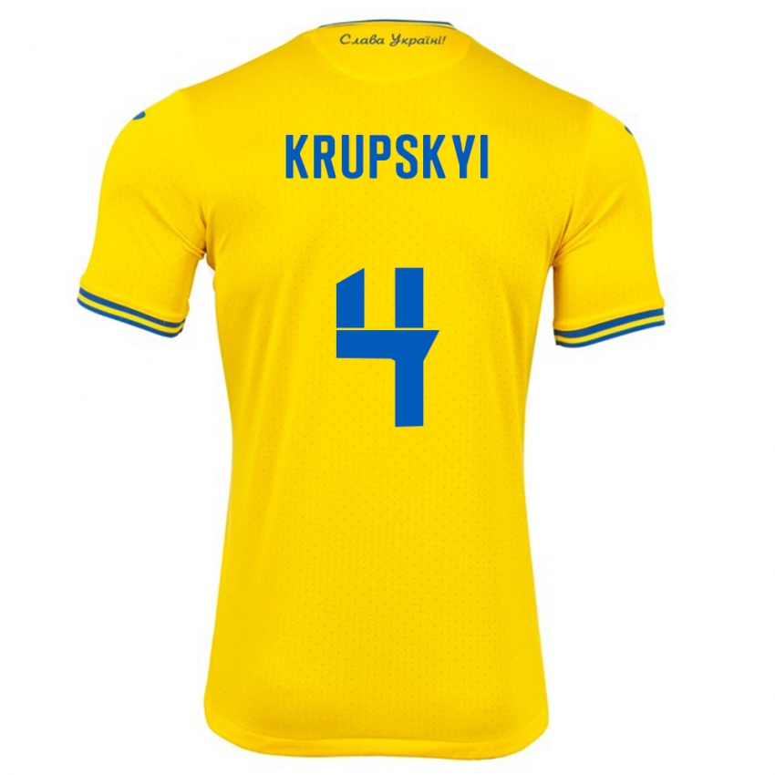 Lapset Ukraina Ilya Krupskyi #4 Keltainen Kotipaita 24-26 Lyhythihainen Paita T-Paita