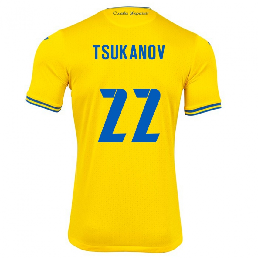 Lapset Ukraina Viktor Tsukanov #22 Keltainen Kotipaita 24-26 Lyhythihainen Paita T-Paita