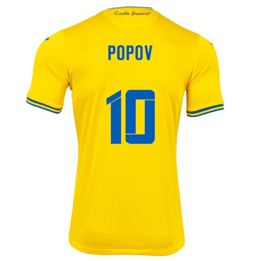 Lapset Ukraina Bogdan Popov #10 Keltainen Kotipaita 24-26 Lyhythihainen Paita T-Paita