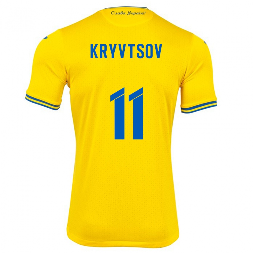 Lapset Ukraina Nikita Kryvtsov #11 Keltainen Kotipaita 24-26 Lyhythihainen Paita T-Paita