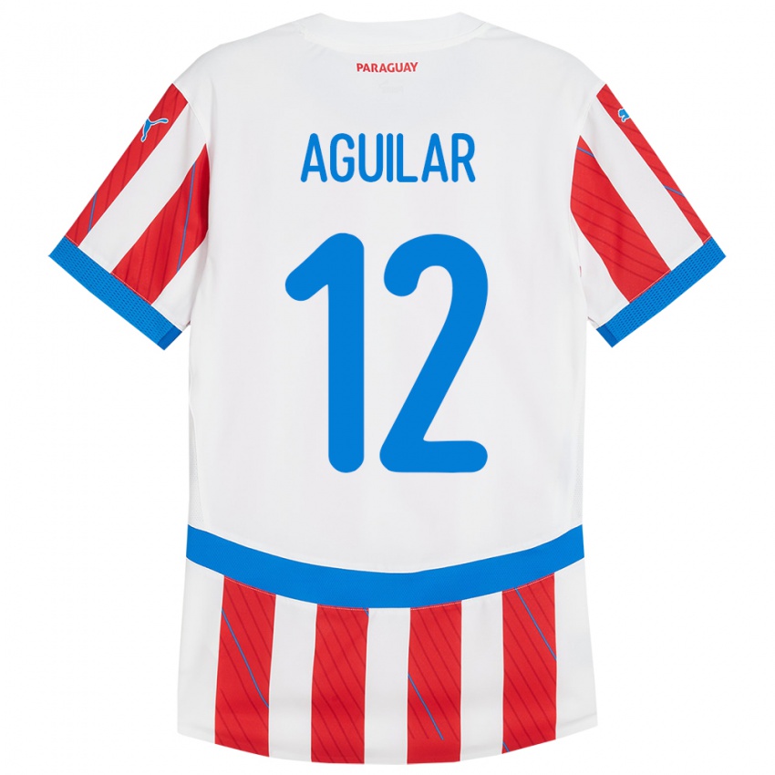 Lapset Paraguay Alfredo Aguilar #12 Valkoinen Punainen Kotipaita 24-26 Lyhythihainen Paita T-Paita