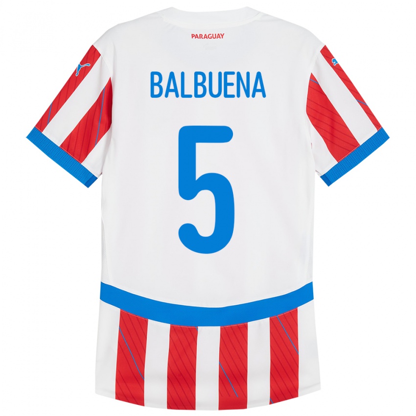 Lapset Paraguay Fabián Balbuena #5 Valkoinen Punainen Kotipaita 24-26 Lyhythihainen Paita T-Paita